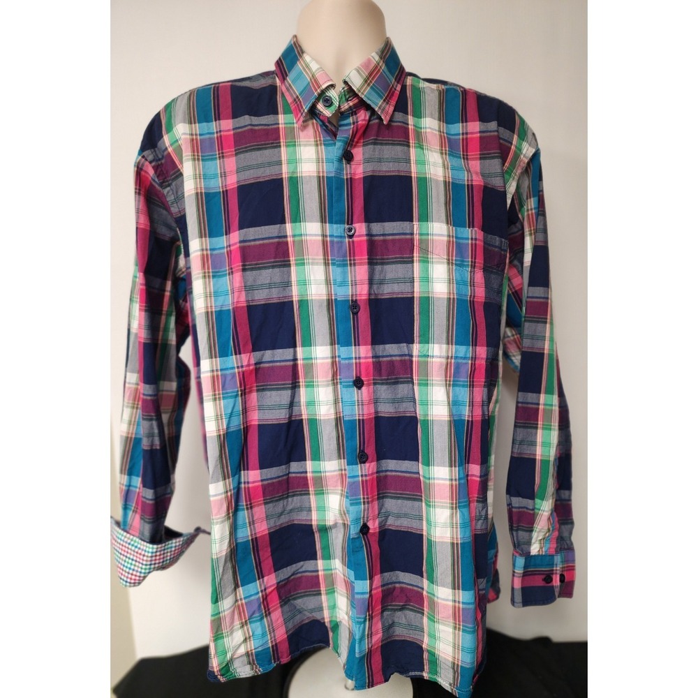 Alan Flusser Mens Madres  Plaid‎ Button Down Shirt Size XL